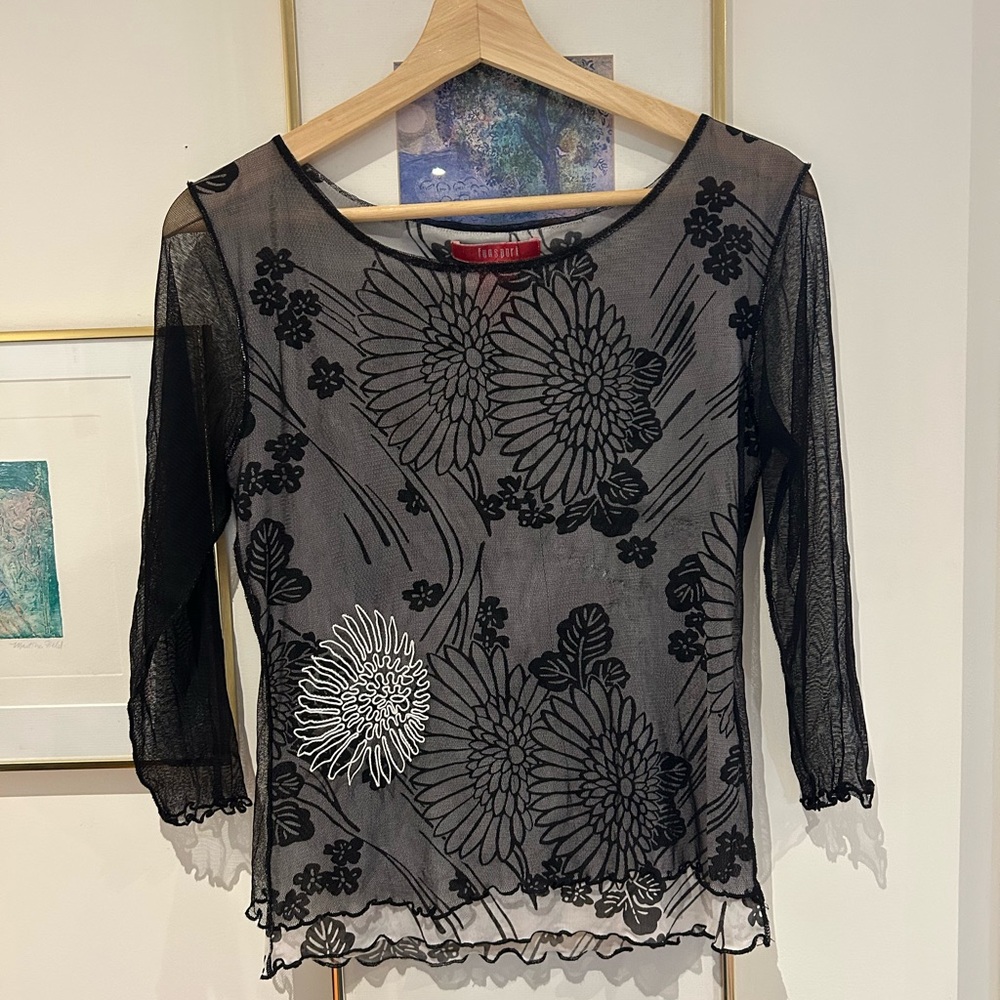 Vintage Black Floral Sheer Top